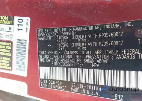 2016 Toyota Sienna Le 8 Passenger из США, поврежденный, VIN 5TDKK3DC5GS725187